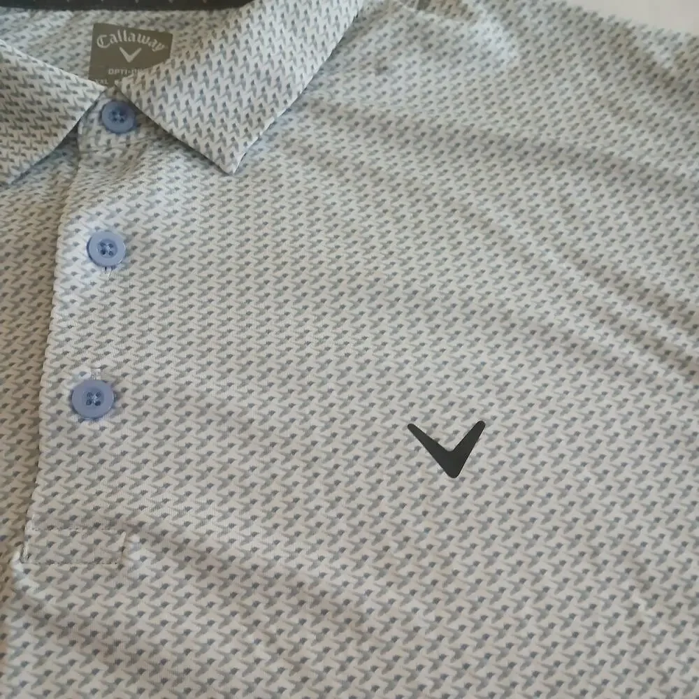 Callaway Polo Shirt Men's XXL White Geometric Performance Golf Opti-dri Stretch - Picture 5 of 12
